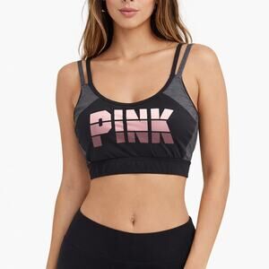 Victoria’s Secret PINK Ultimate Sports Yoga Gym Bra Logo Gray Black Strappy L